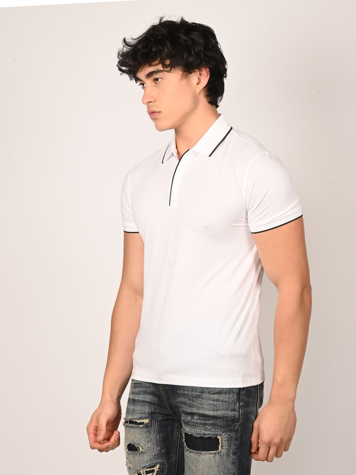 Franco White Polyester Lycra Solid T-Shirt For Men