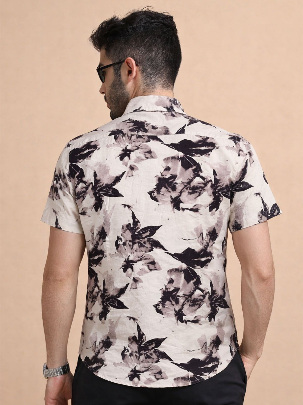 Franco Off White And Black Cotton Blend Printed Shirt For Men