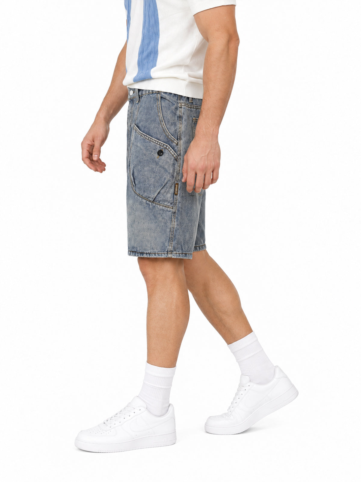 Blue Denim Plain Shorts