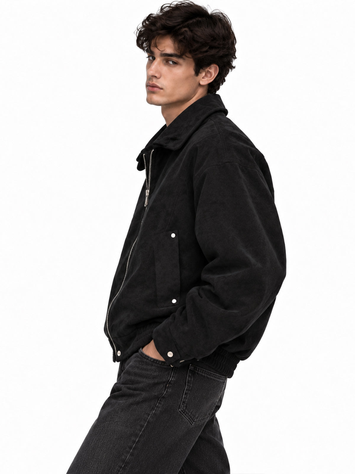 Black Polyester Solid Jacket