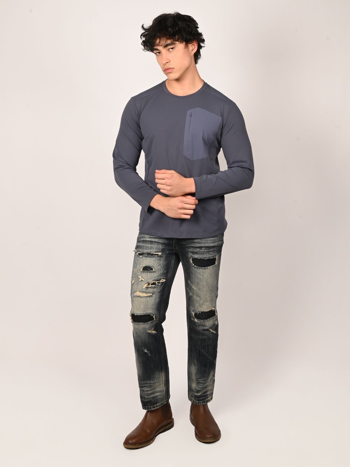 Franco Grey Cotton Lycra Solid T-Shirt For Men