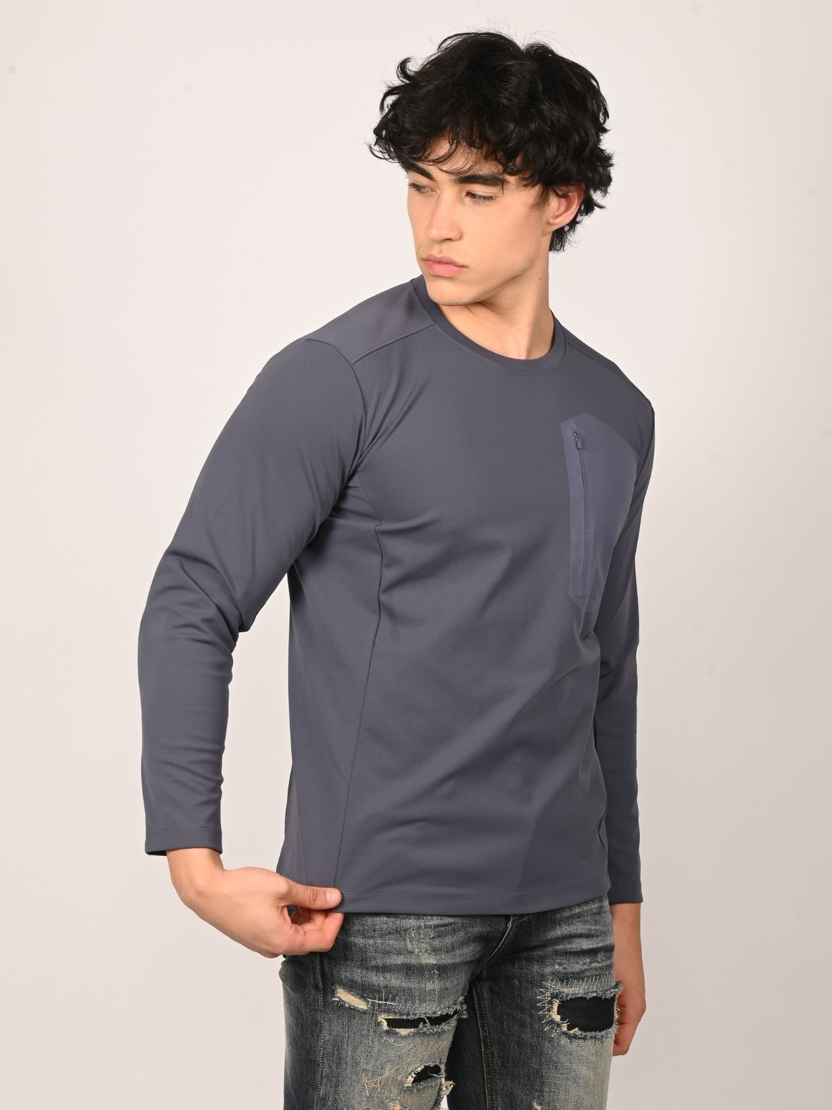 Franco Grey Cotton Lycra Solid T-Shirt For Men