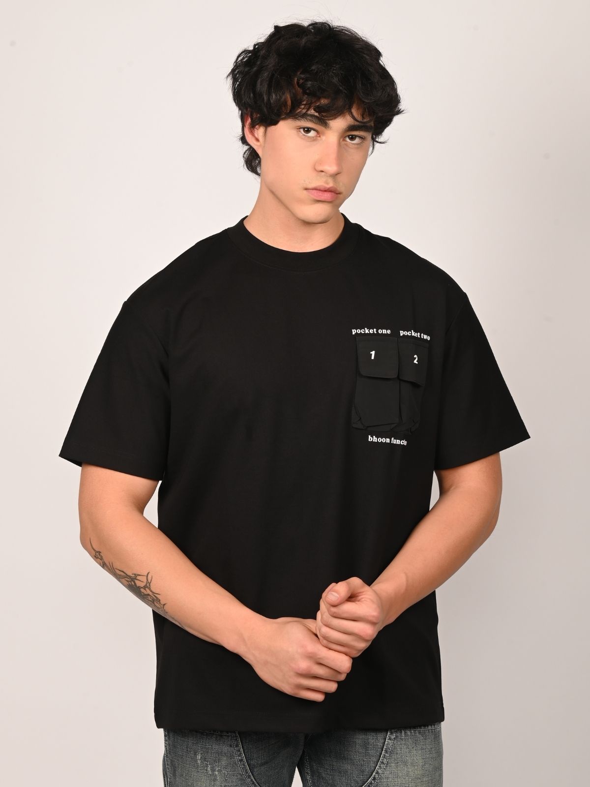 Franco Black Polyester Lycra Printed T-Shirt For Men