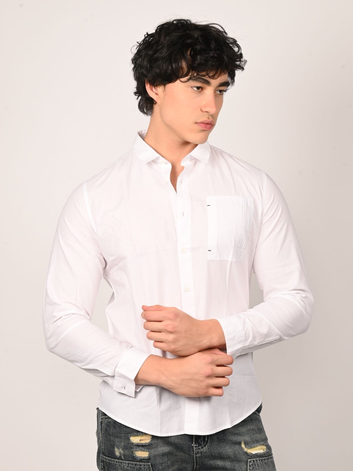 Franco White Cotton Blend Solid Shirts For Men