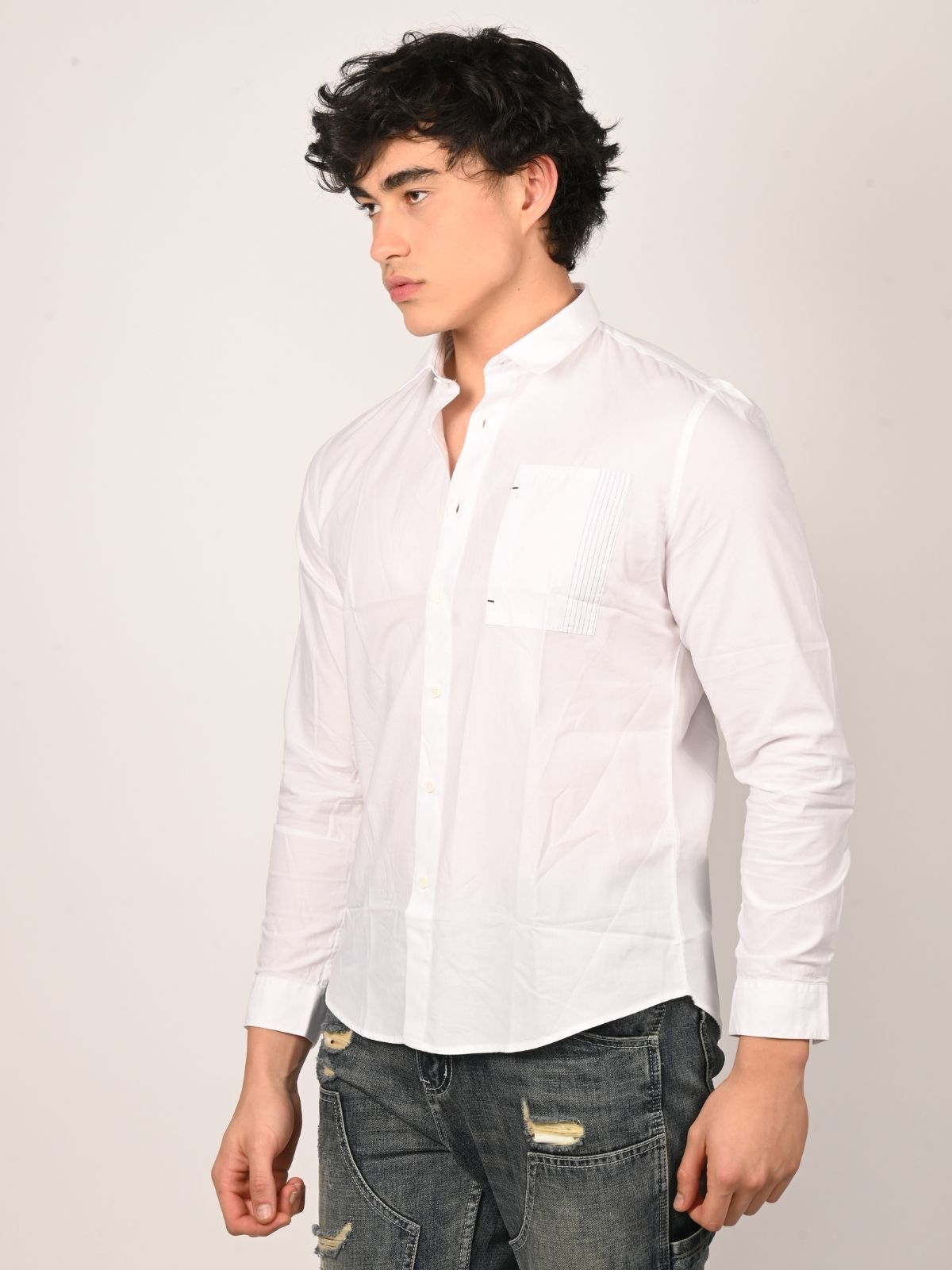 Franco White Cotton Blend Solid Shirts For Men