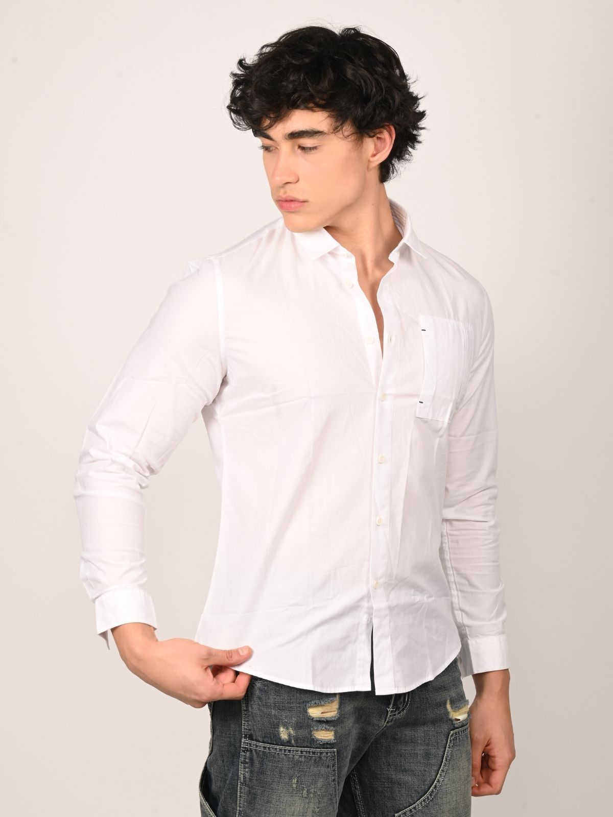Franco White Cotton Blend Solid Shirts For Men