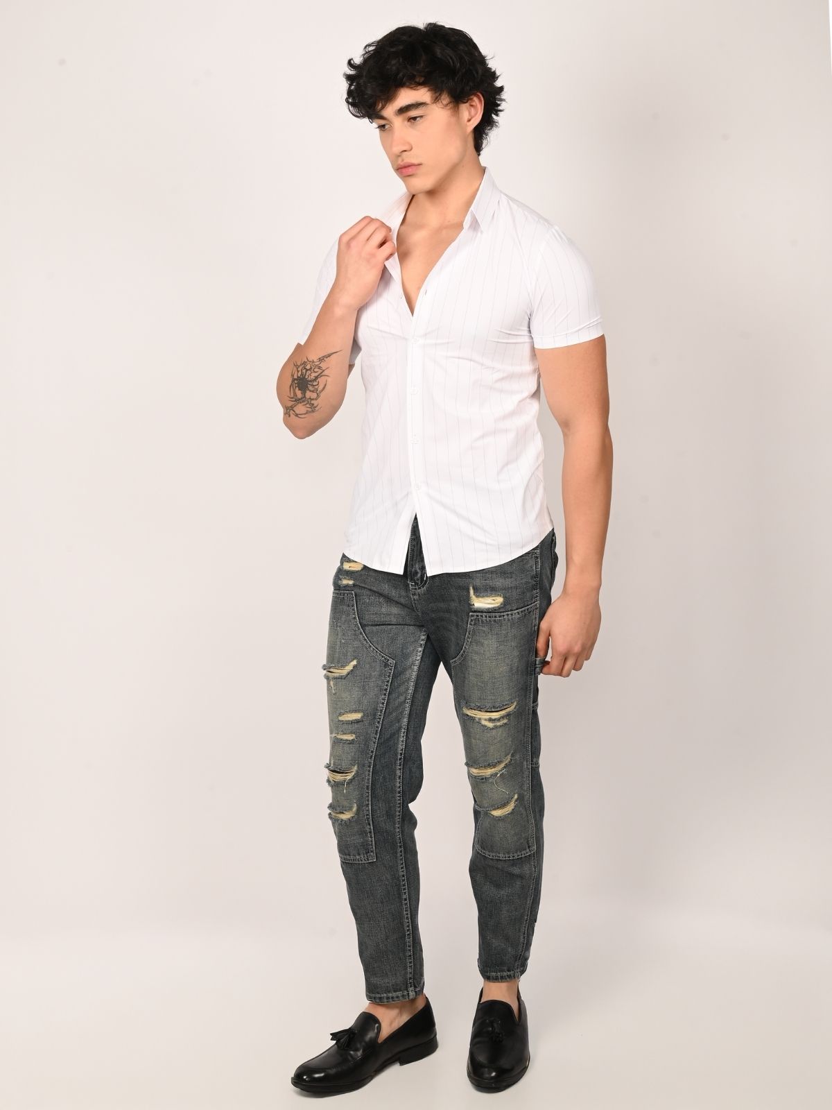 Franco White Polyester Lycra Solid Shirts For Men