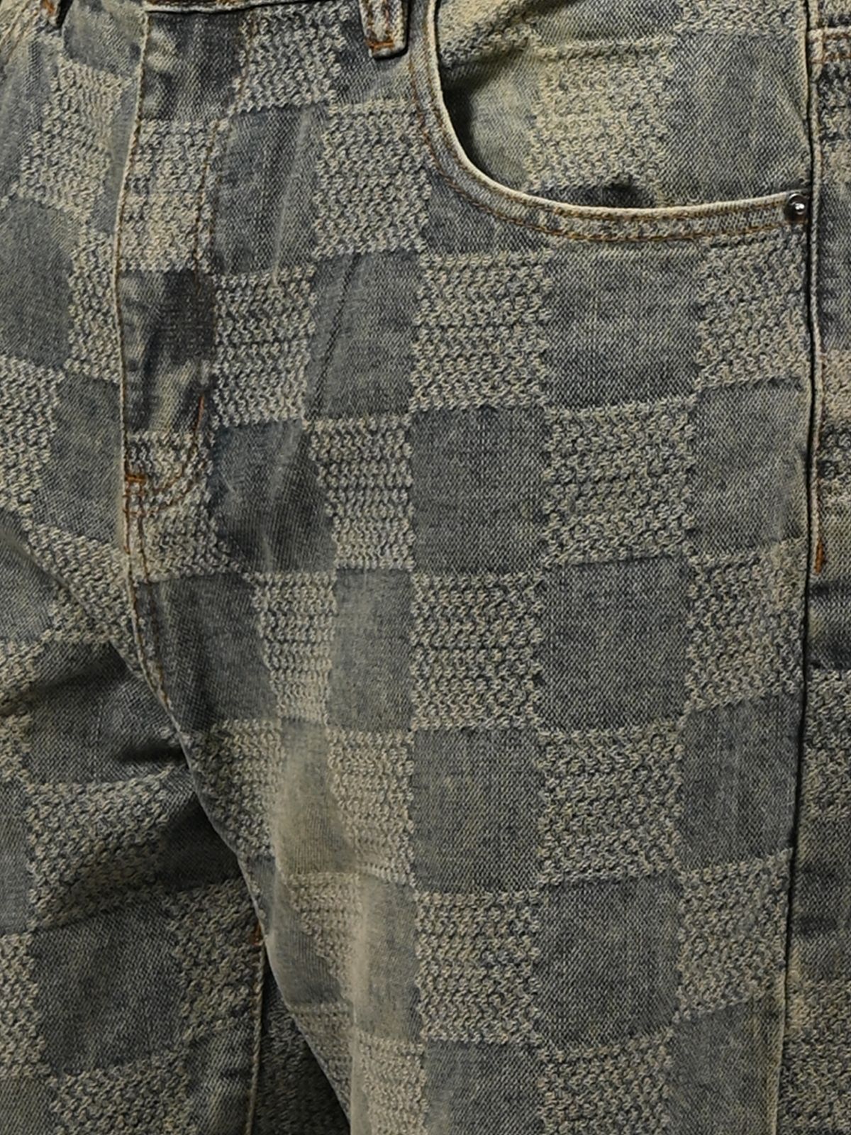 Franco Light Blue Denim Solid Checked Trouser For Men