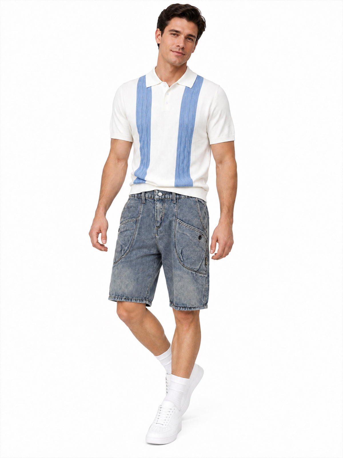 Blue Denim Plain Shorts