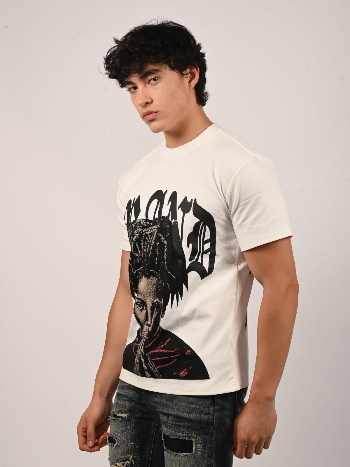 Franco White Cotton Jersey Printed T-Shirt For Men