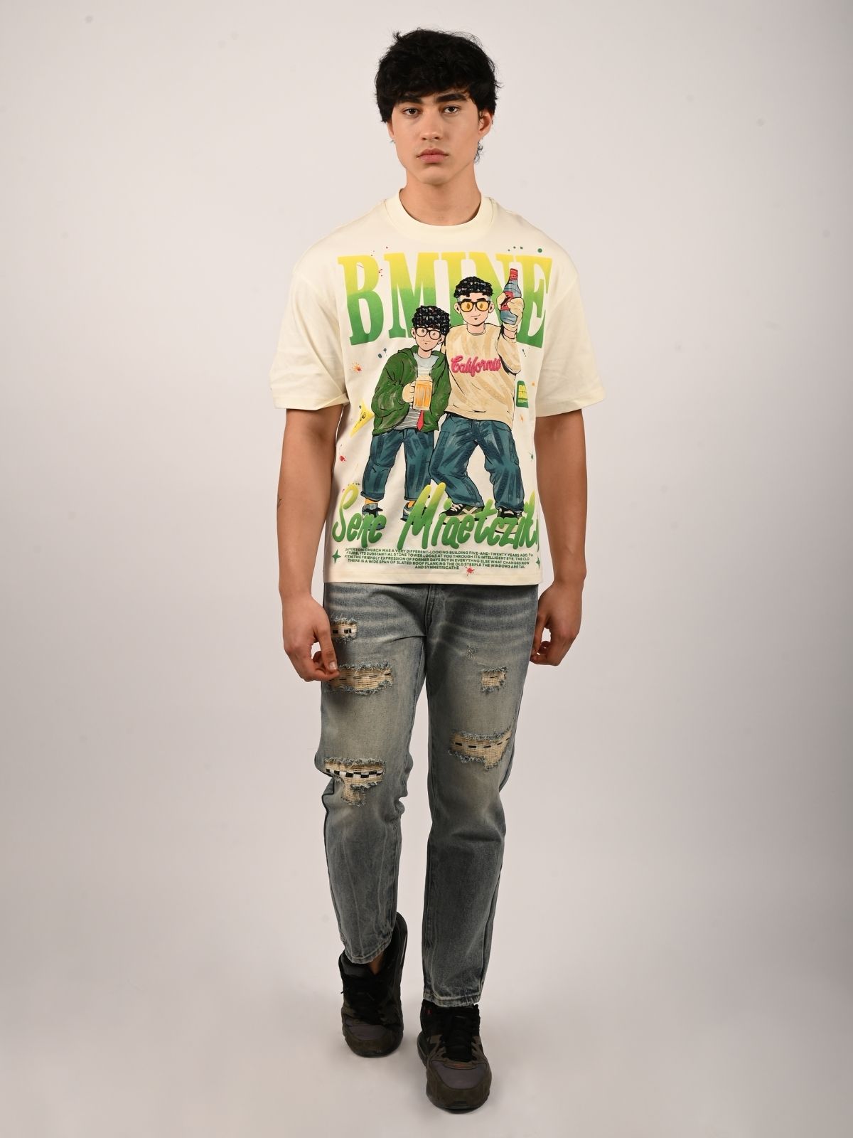 Franco Off White Cotton Jersey Printed T-Shirt For Men