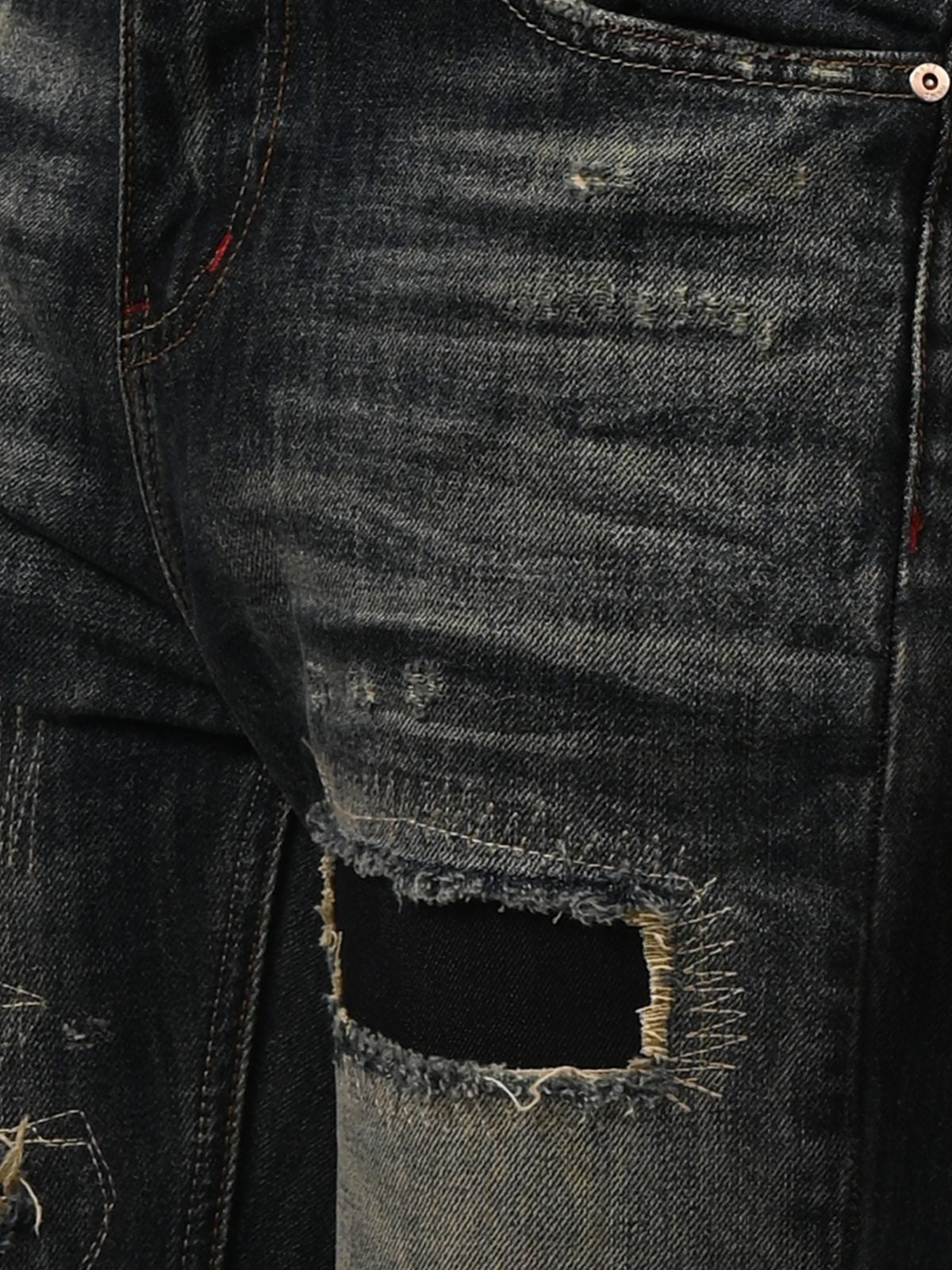 Franco Navy Blue Denim Solid Ripped And Faded Trouser For Men