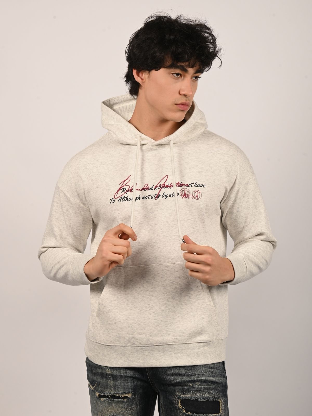 Franco White Cotton Polyster Fleece Printed Sweatshirts For Men
