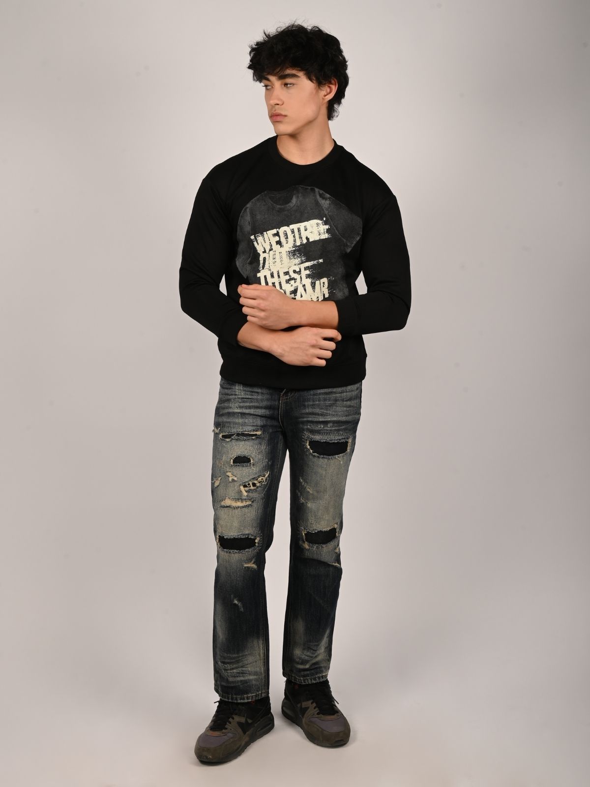 Franco Black Cotton Polyster Fleece Printed Sweatshirts For Men