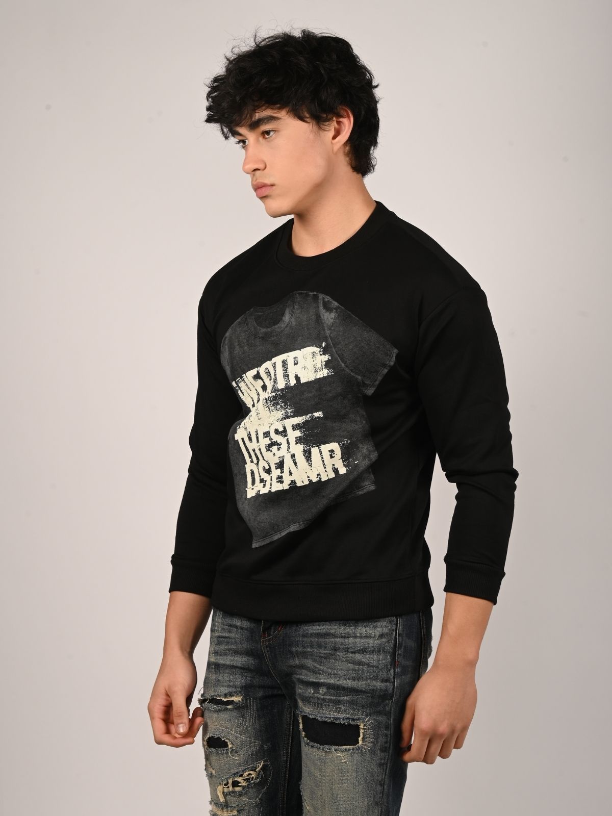 Franco Black Cotton Polyster Fleece Printed Sweatshirts For Men
