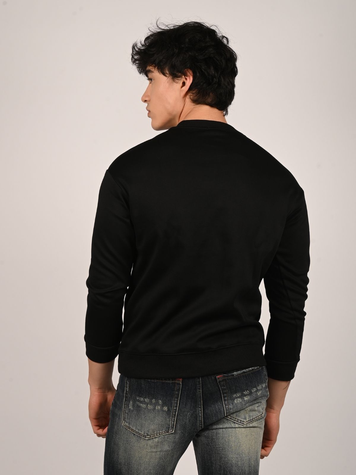 Franco Black Cotton Polyster Fleece Printed Sweatshirts For Men