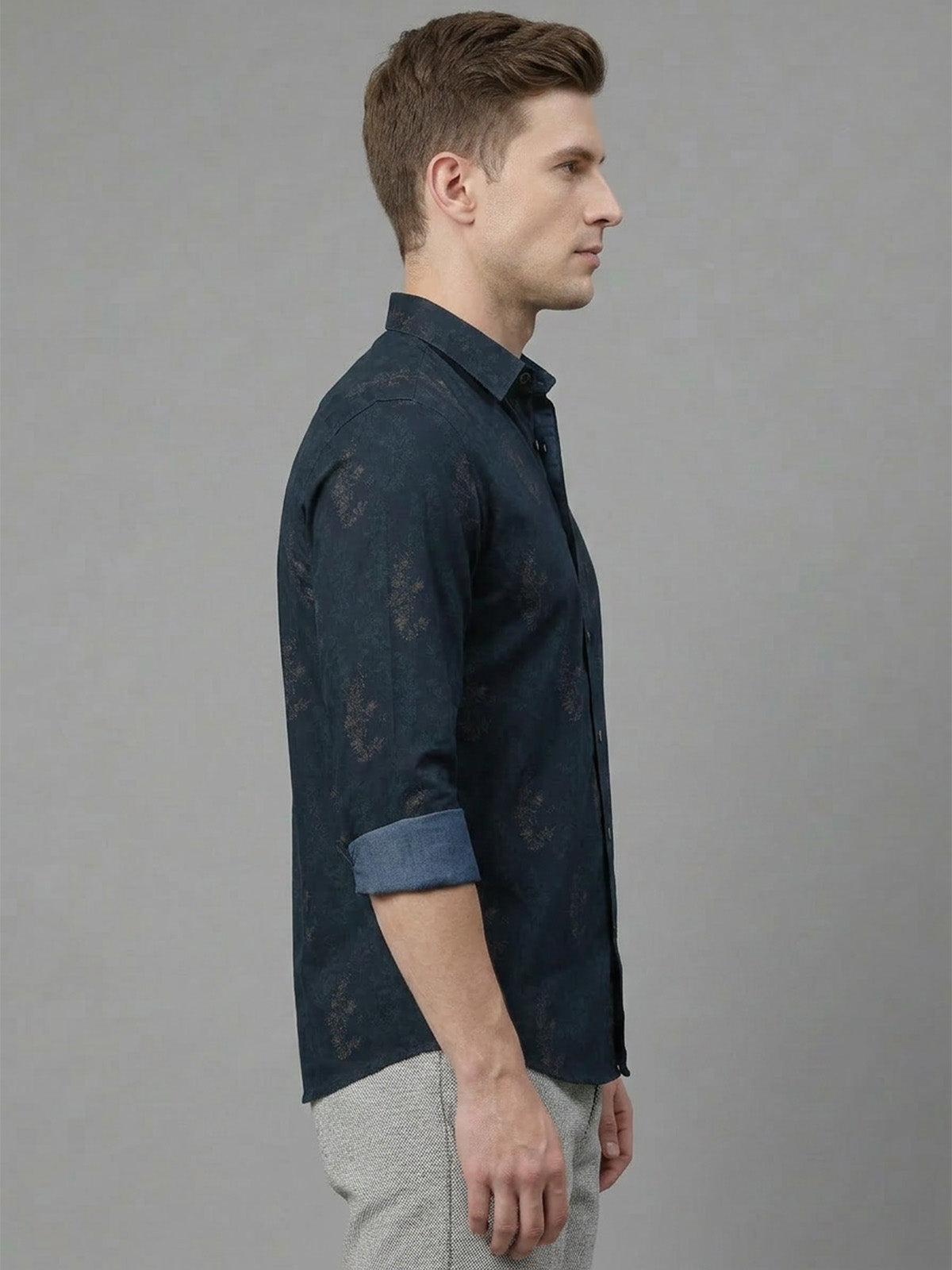 Franco Blue Satin Blend Printed Shirt For Men