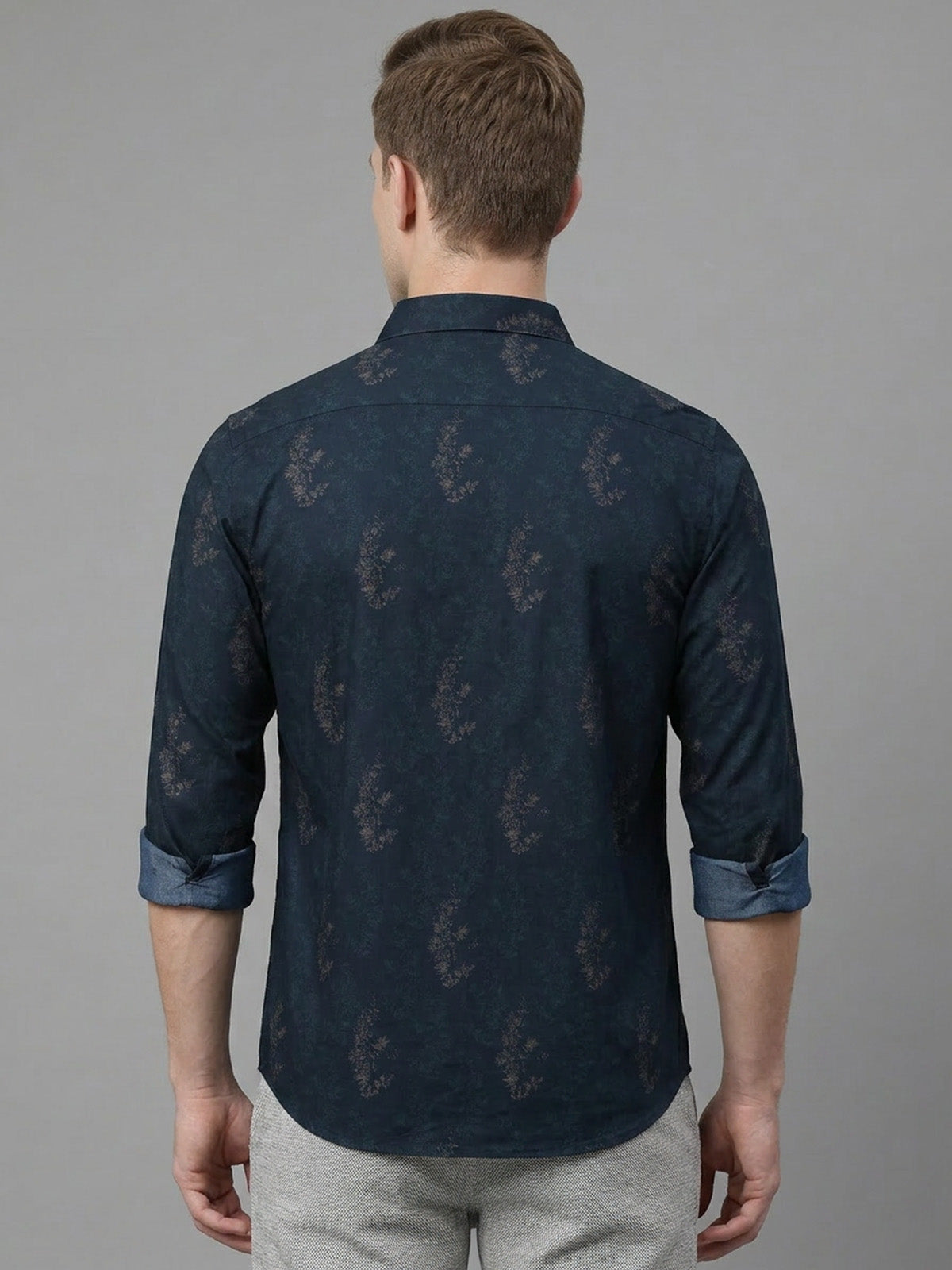 Franco Blue Satin Blend Printed Shirt For Men