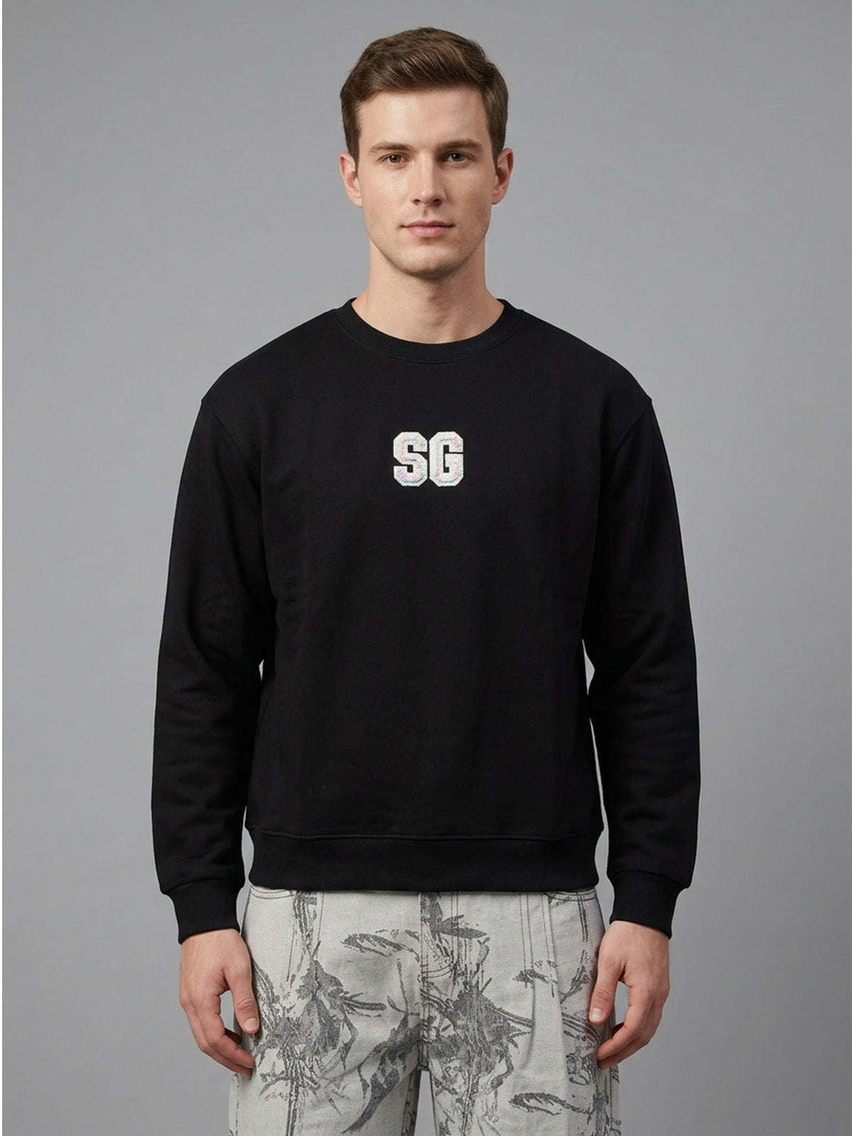 Franco Black Cotton Rib Solid Sweatshirt For Men