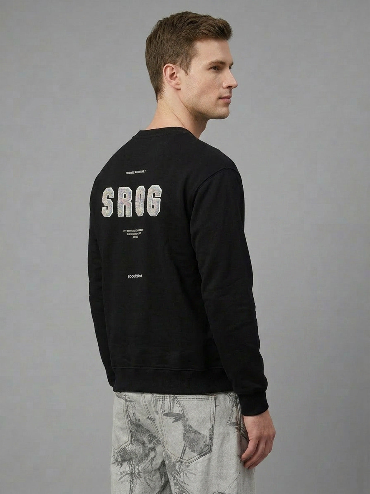 Franco Black Cotton Rib Solid Sweatshirt For Men