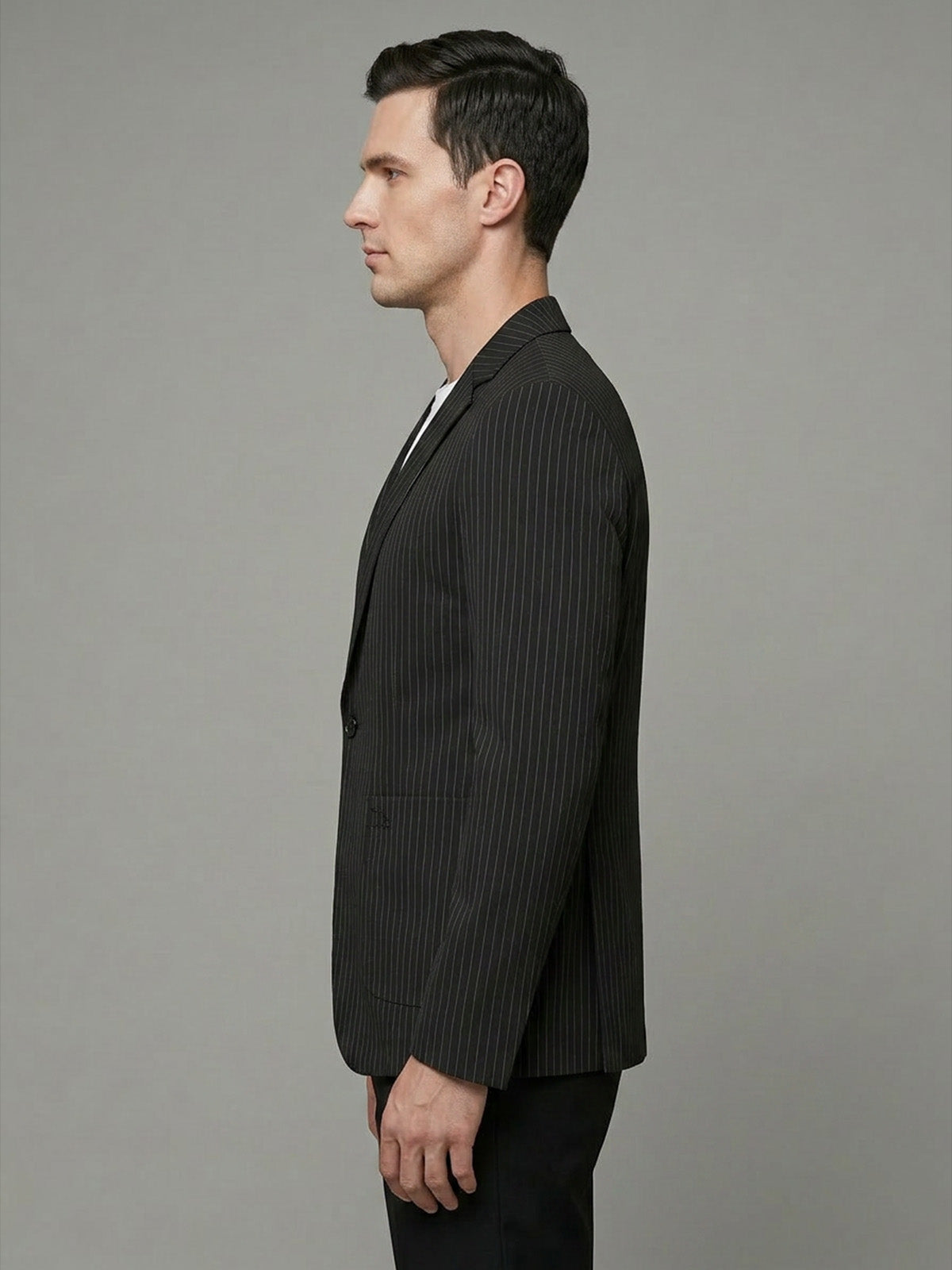 Franco Black Polyester Cotton Striped Blazer For Men