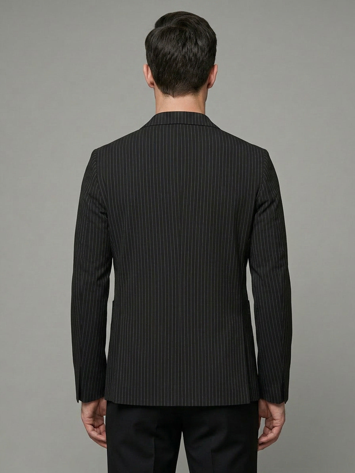 Franco Black Polyester Cotton Striped Blazer For Men