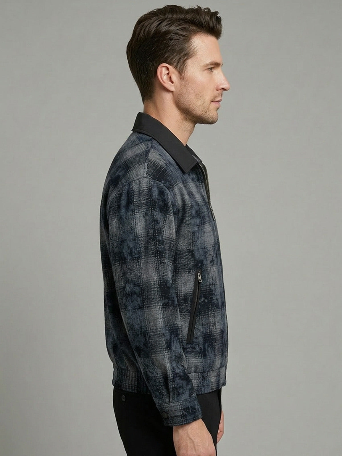 Franco Dark Blue Denim Checked Jacket For Women