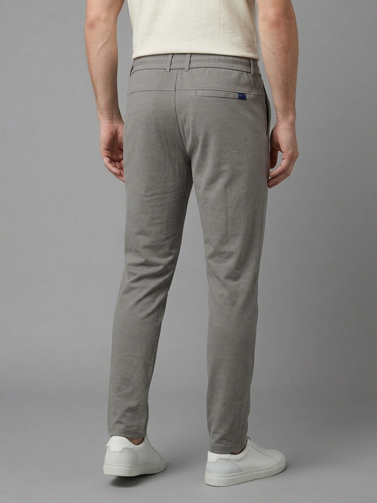 Franco Beige Polyester Lycra Solid Trouser For Men