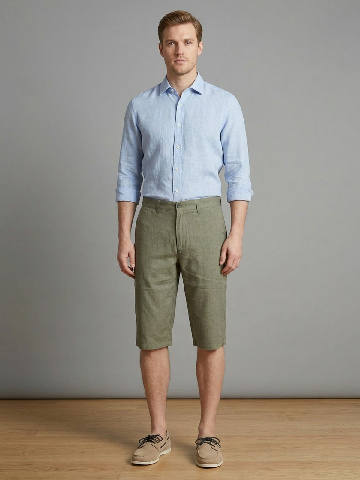Franco Olive Green Cotton Solid Shorts For Men