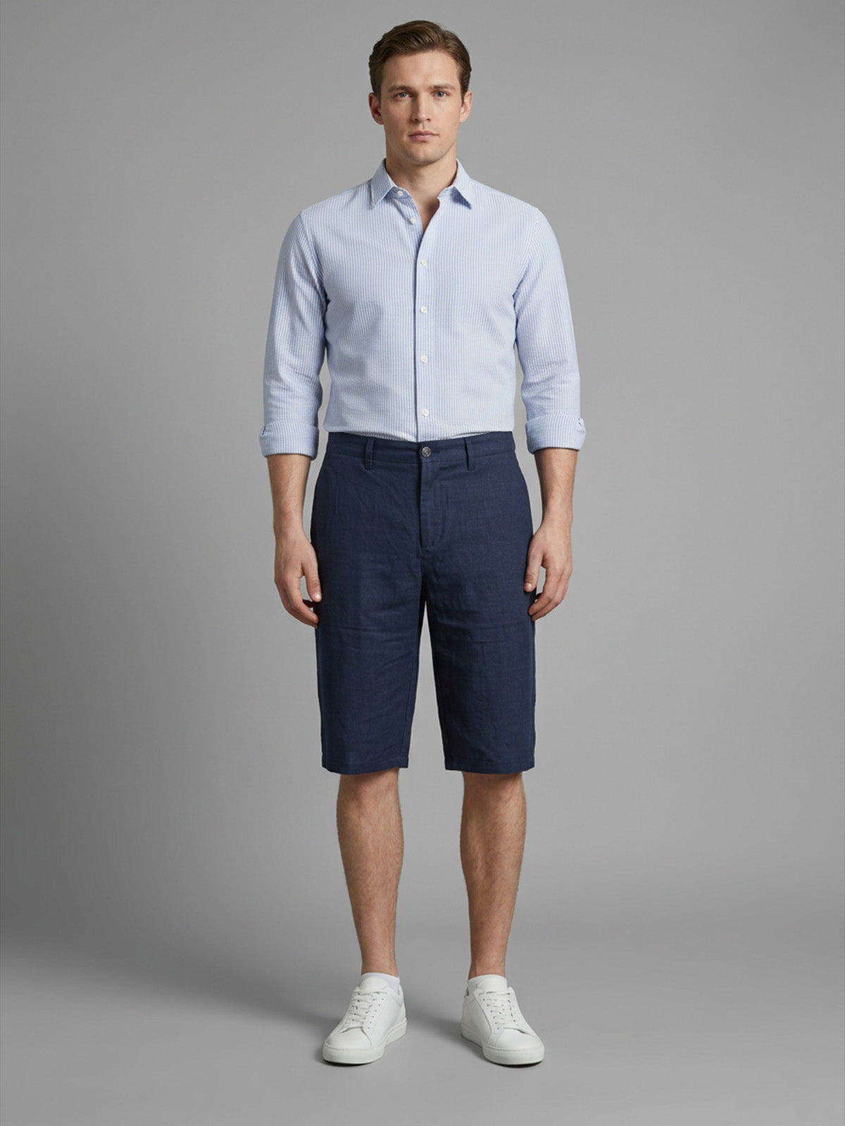 Franco Navy Blue Cotton Solid Shorts For Men