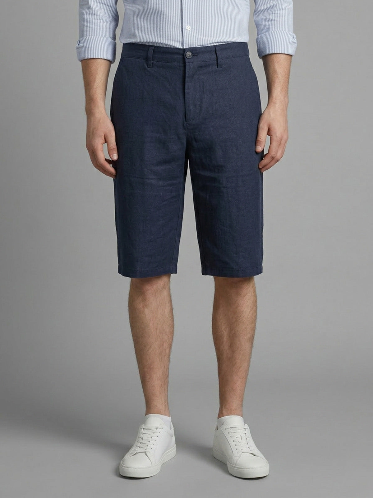 Franco Navy Blue Cotton Solid Shorts For Men