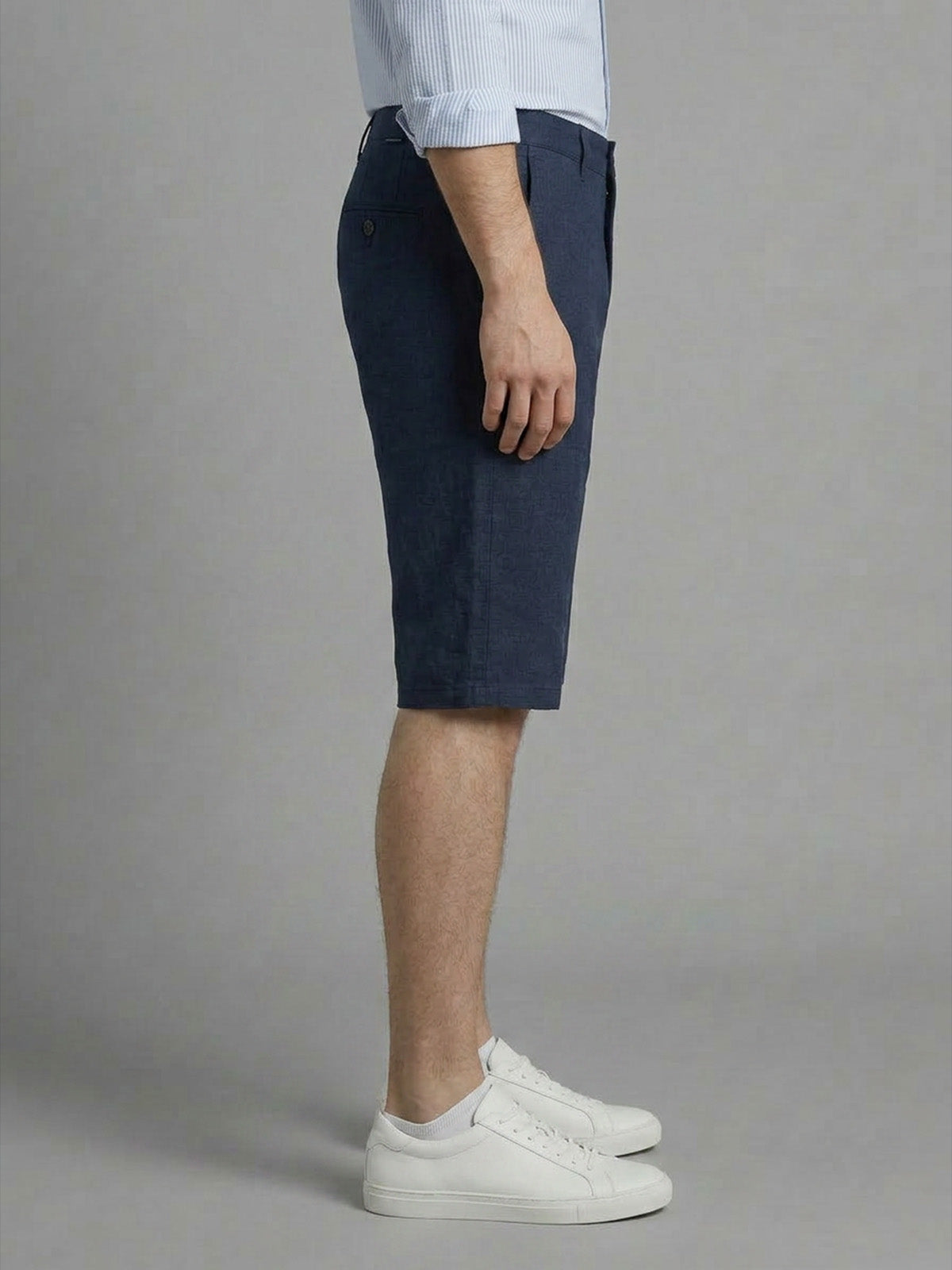 Franco Navy Blue Cotton Solid Shorts For Men