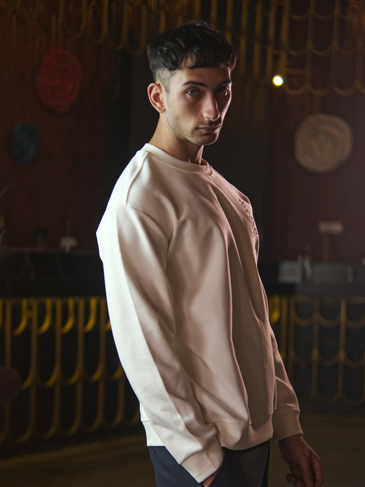 Beige Printed Cotton Jersey Sweatshirt For Men