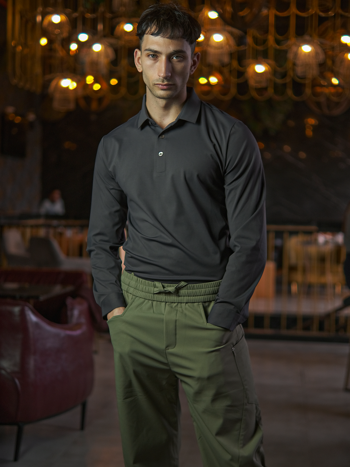 Grey Polyester Lycra Solid Shirt For Men