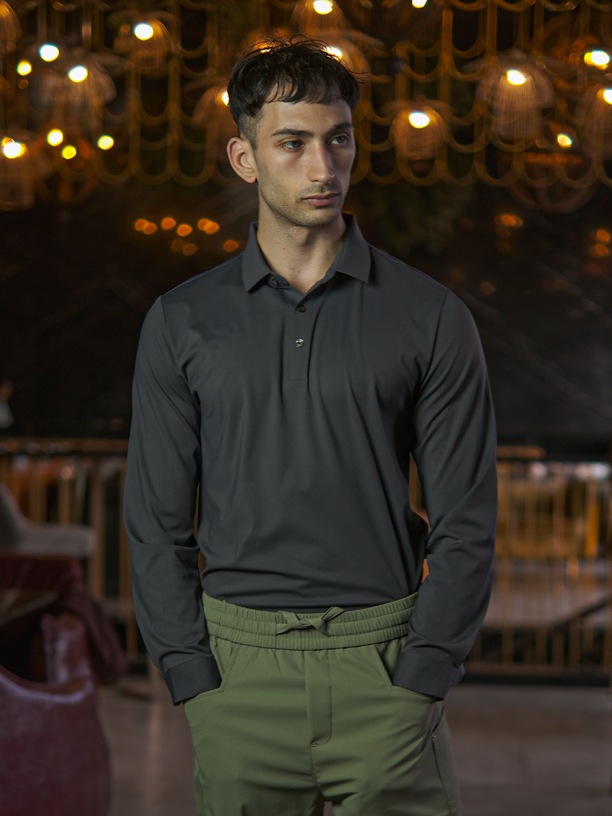 Grey Polyester Lycra Solid Shirt For Men