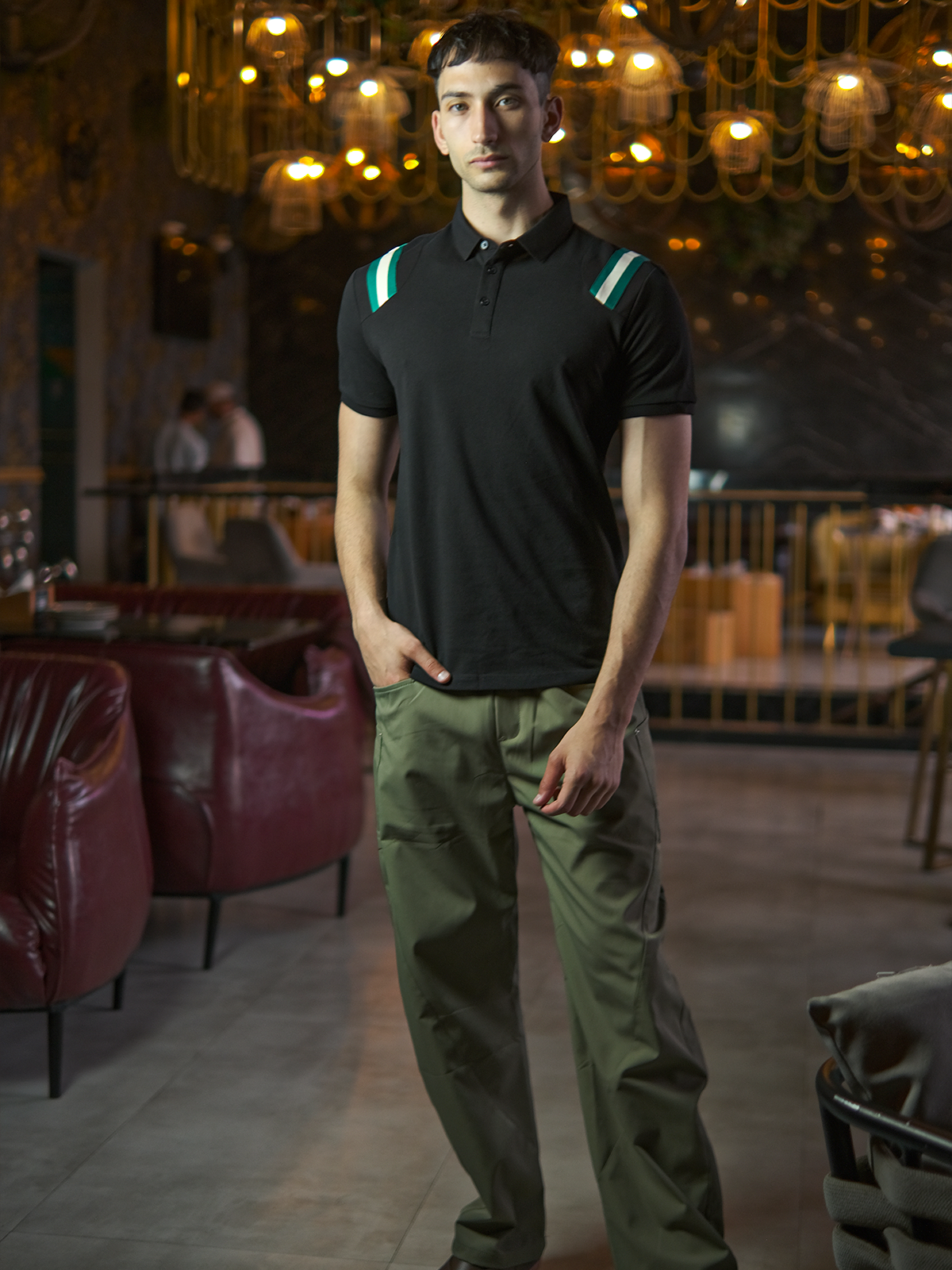 Olive Polyester Solid Trouser For Men