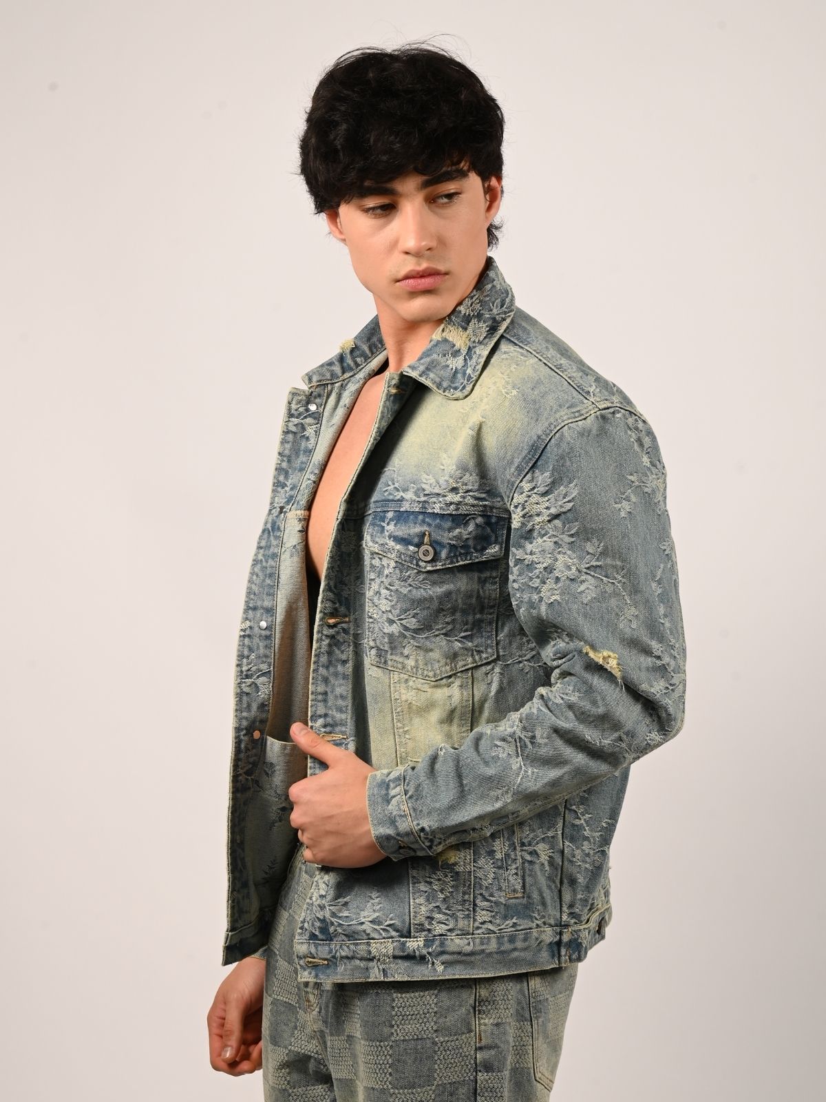 Franco Blue Denim Solid Jackets For Men