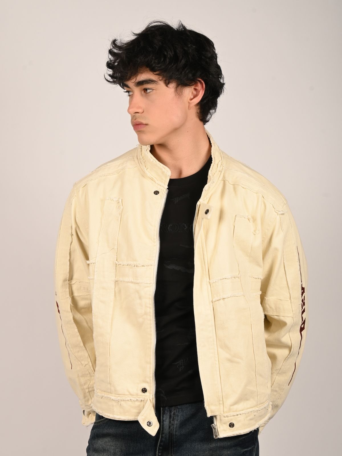 Franco Off White Cotton Twill Solid Jacket For Men