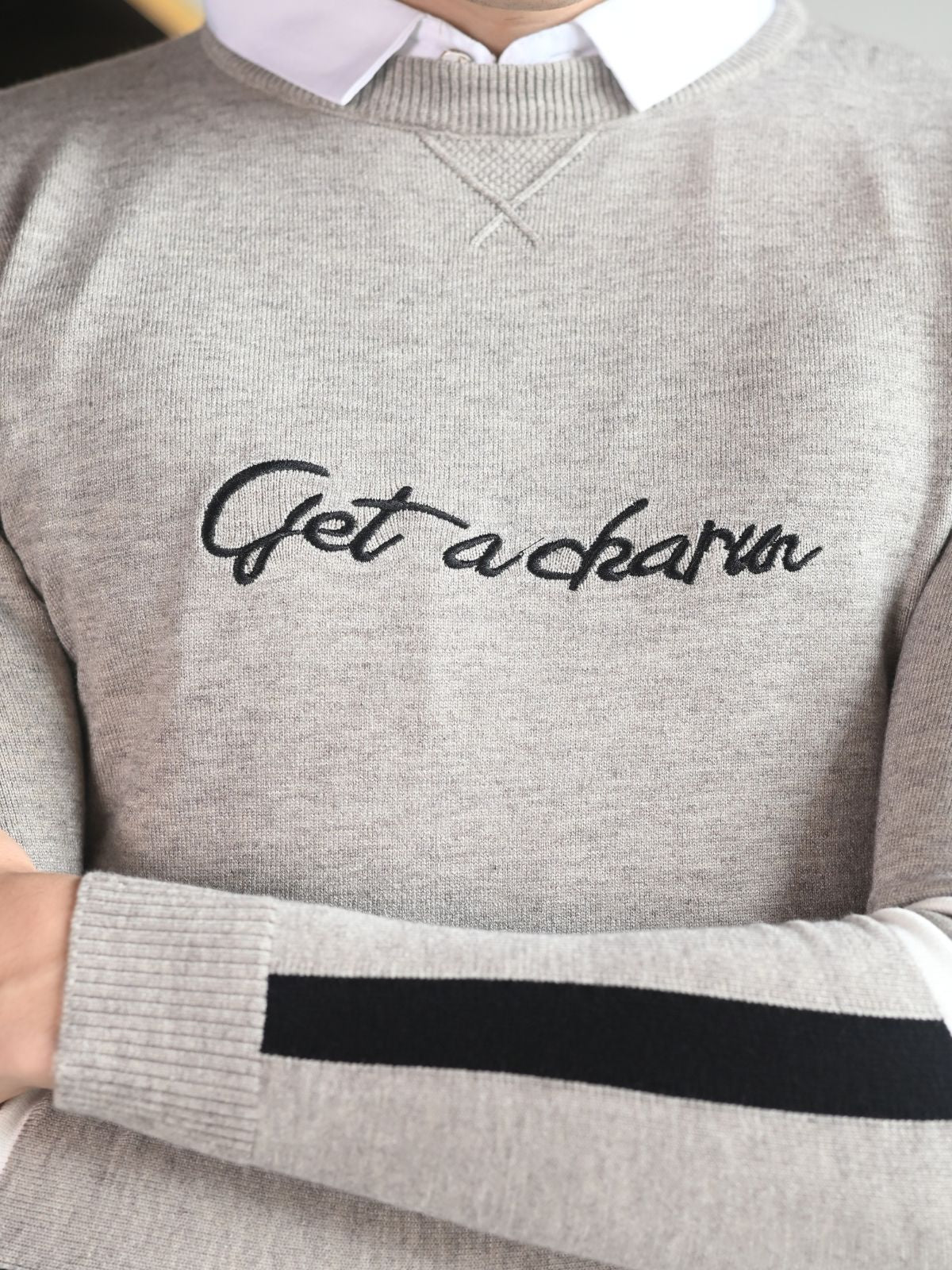 Grey Printed Cotton Jersey Sweatshirt For Men