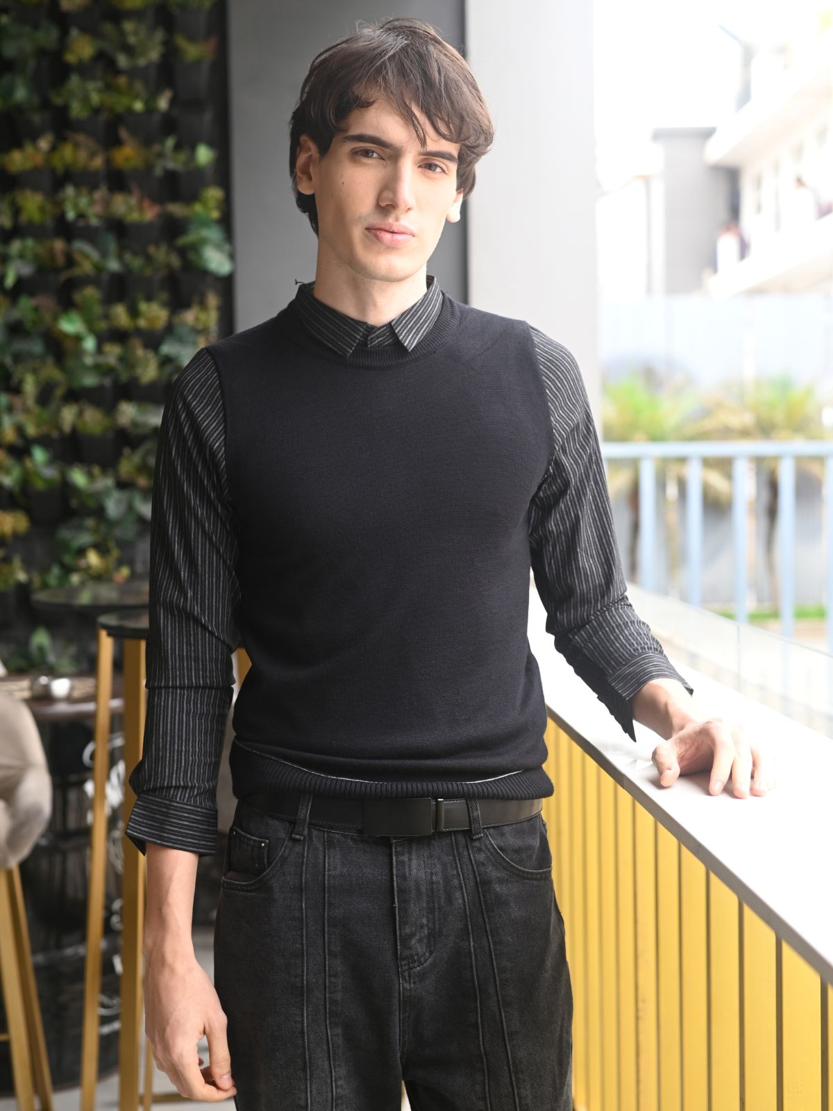 Black Solid Cotton Jersey Sweatshirt For Men