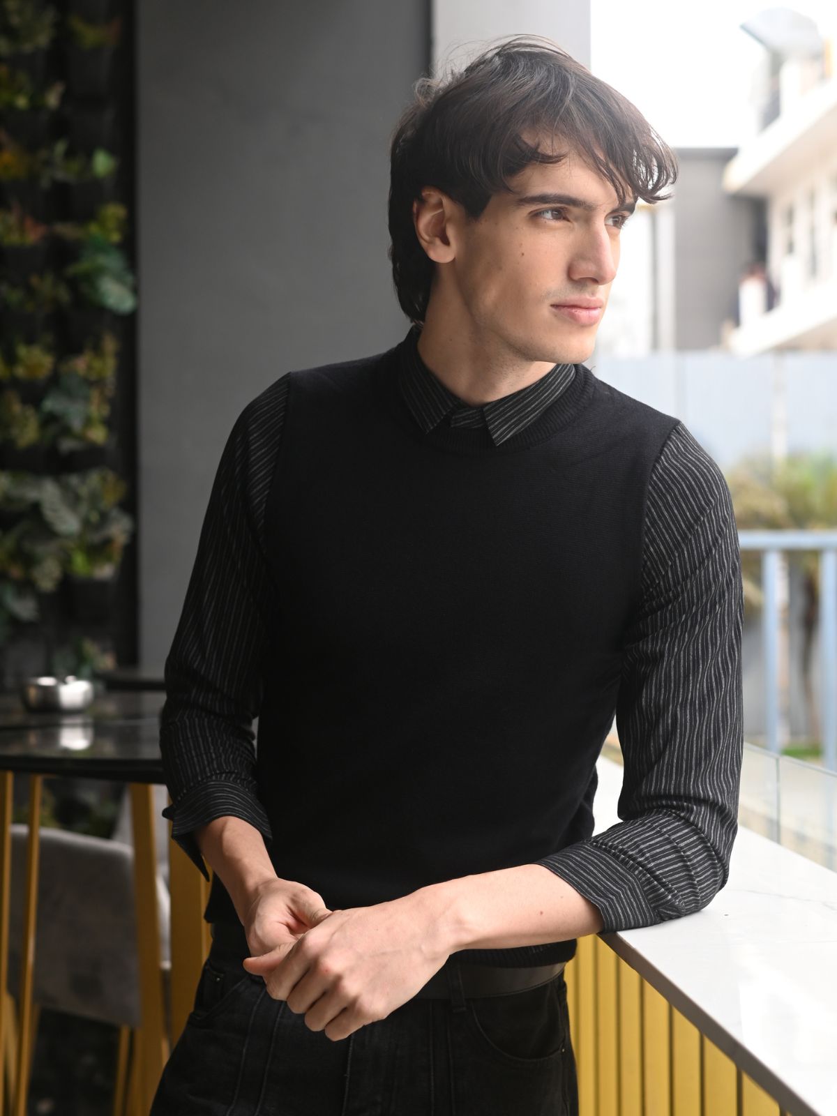 Black Solid Cotton Jersey Sweatshirt For Men