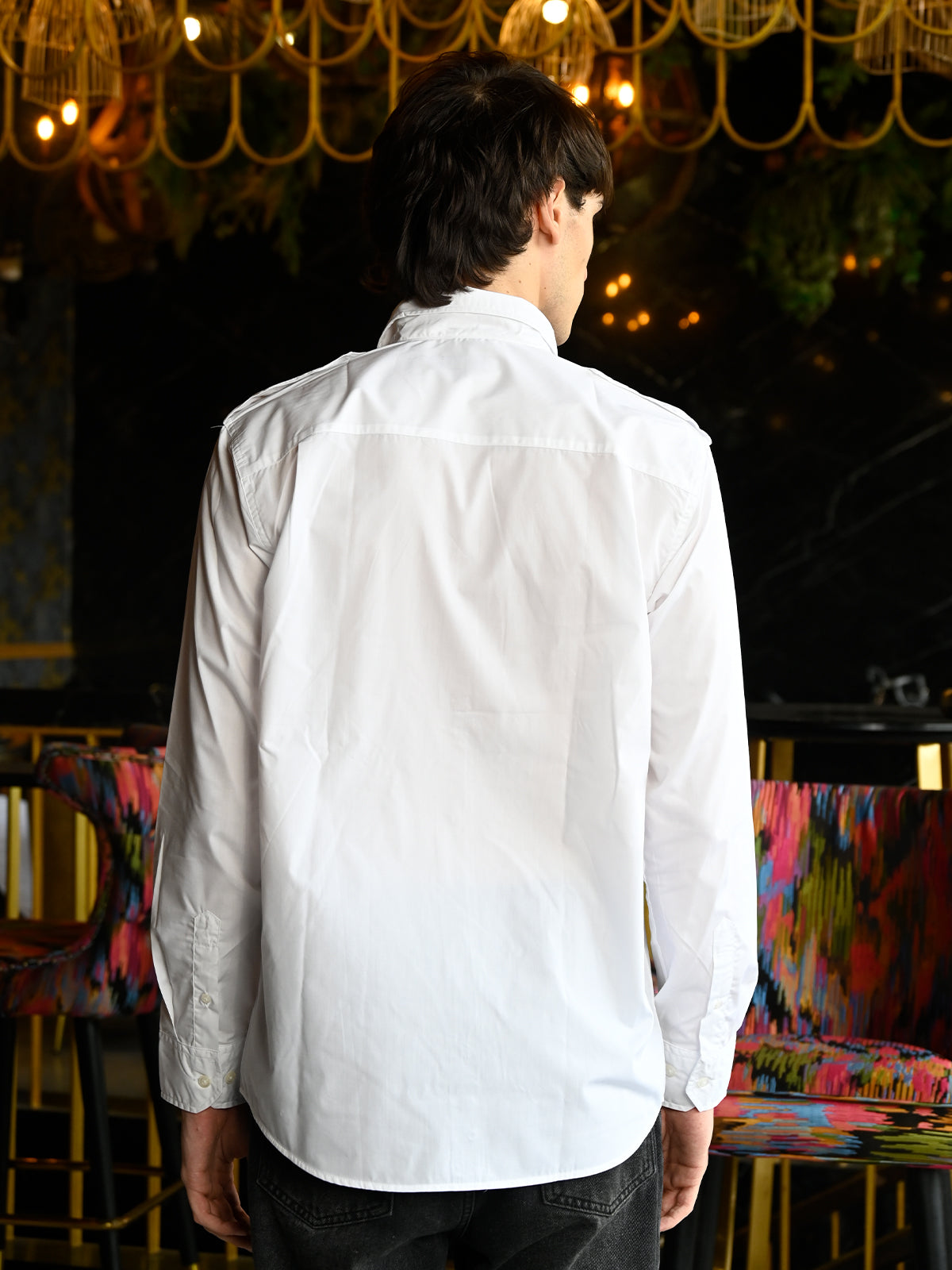 White Cotton Blend Solid Shirt For Men