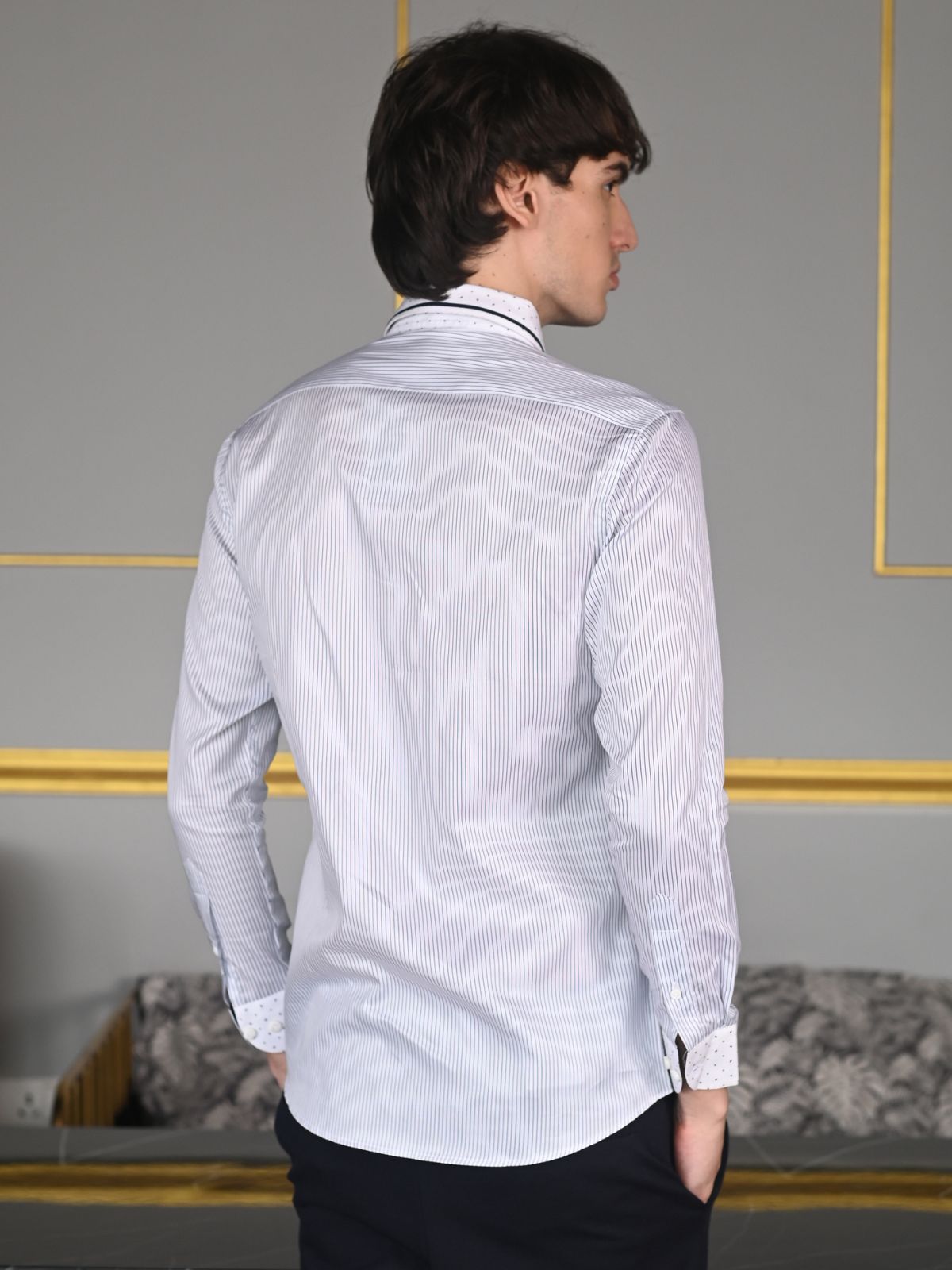 Blue Cotton Blend Striped Shirt For Men