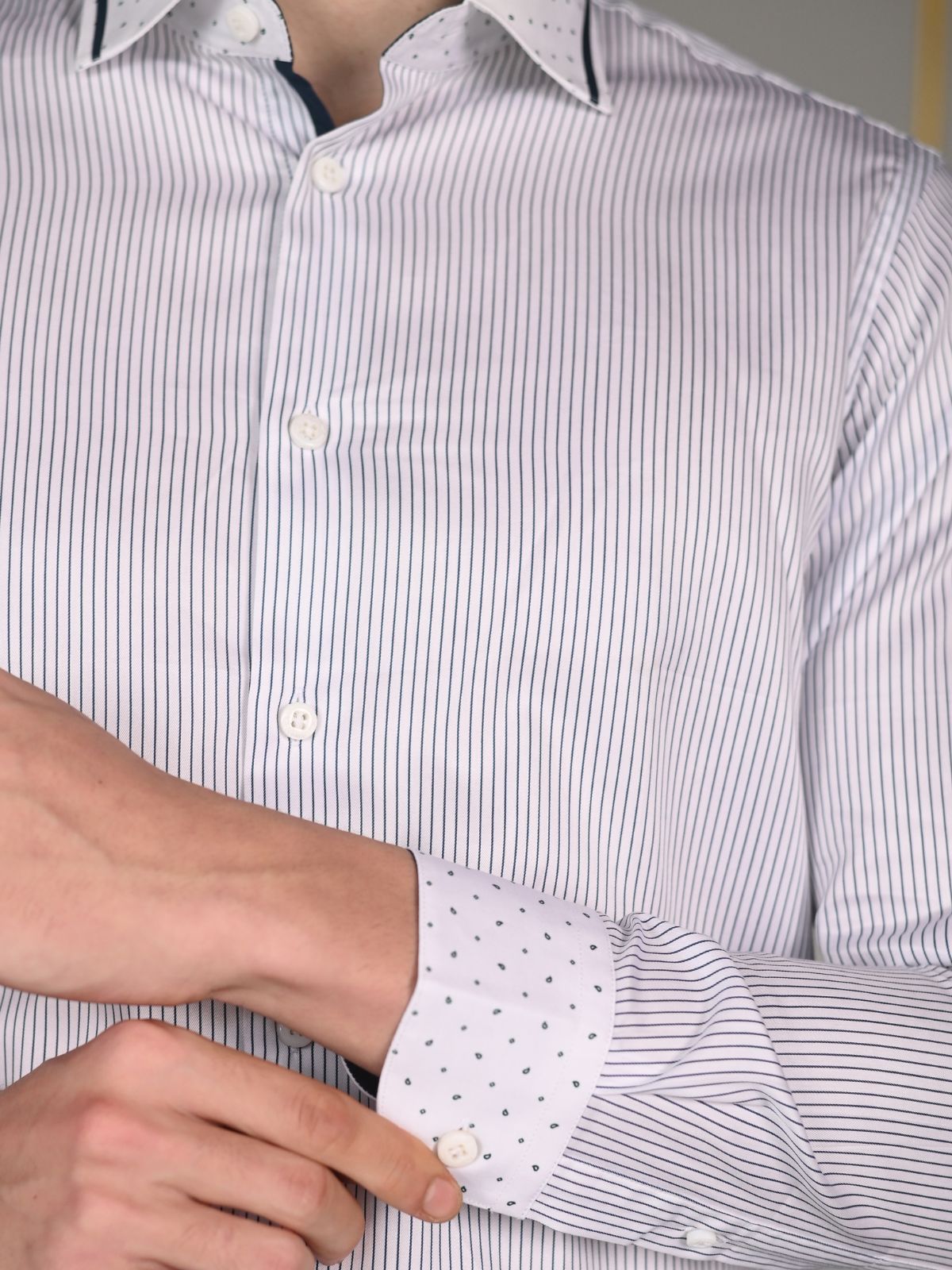 Blue Cotton Blend Striped Shirt For Men