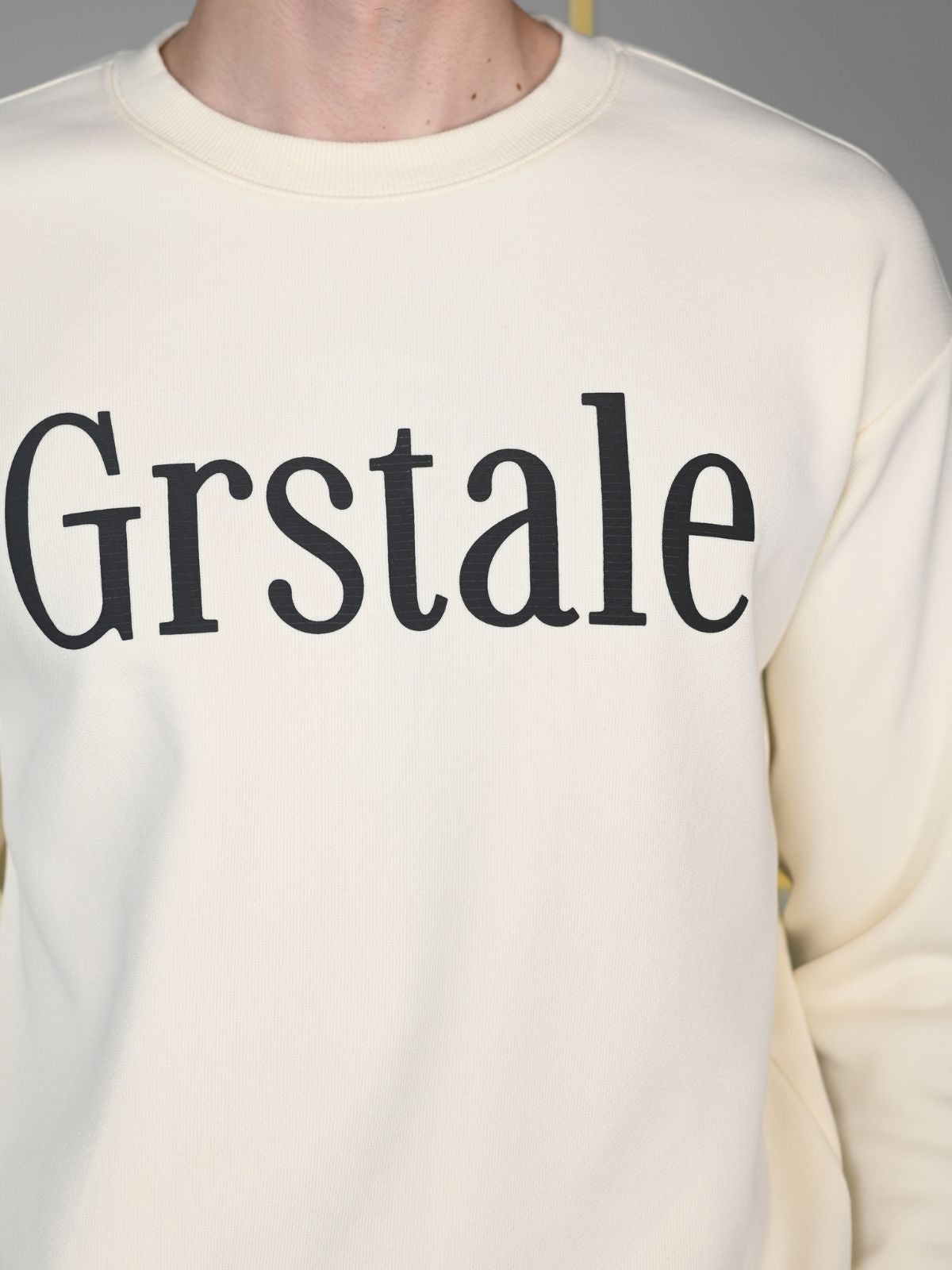 Beige Printed Cotton Jersey Sweatshirt For Men