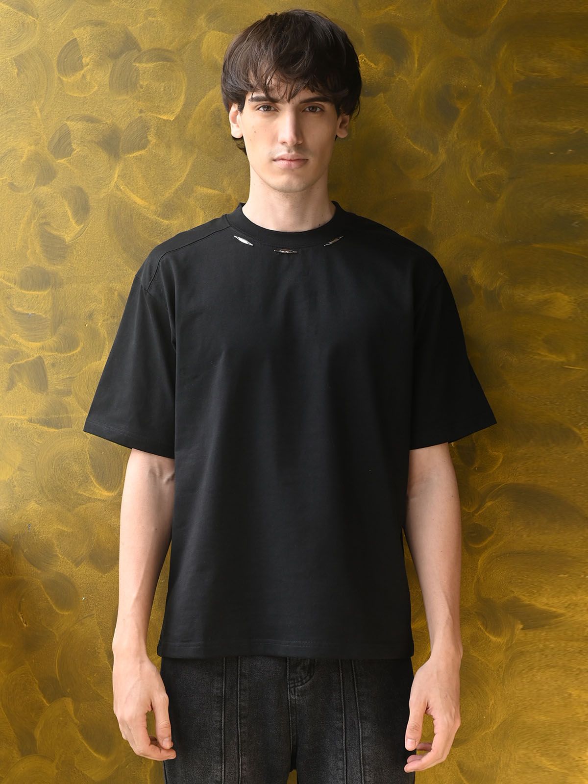 Black Solid Cotton Jersey T-shirt For Men