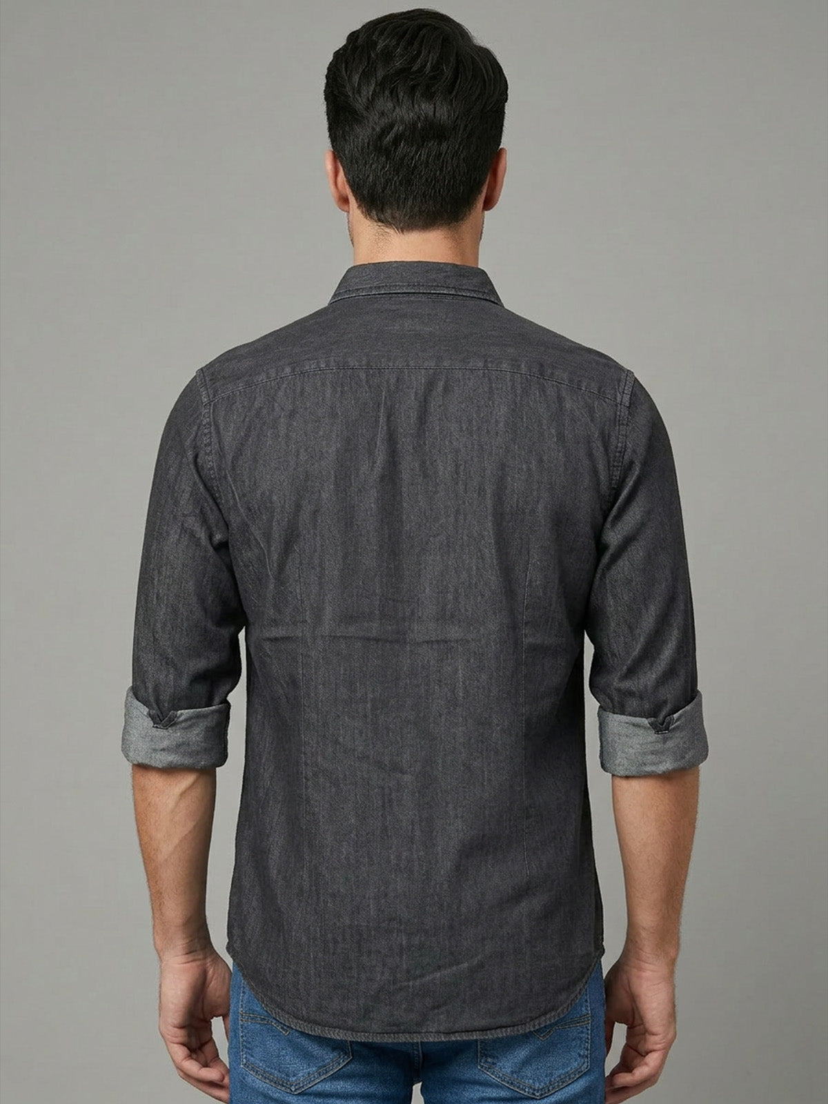 Franco Grey Denim Plain Shirt For Men