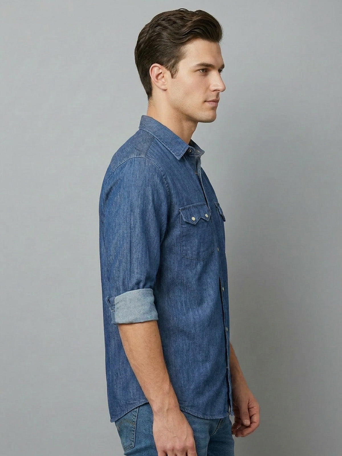 Franco Blue Denim Plain Shirt For Men
