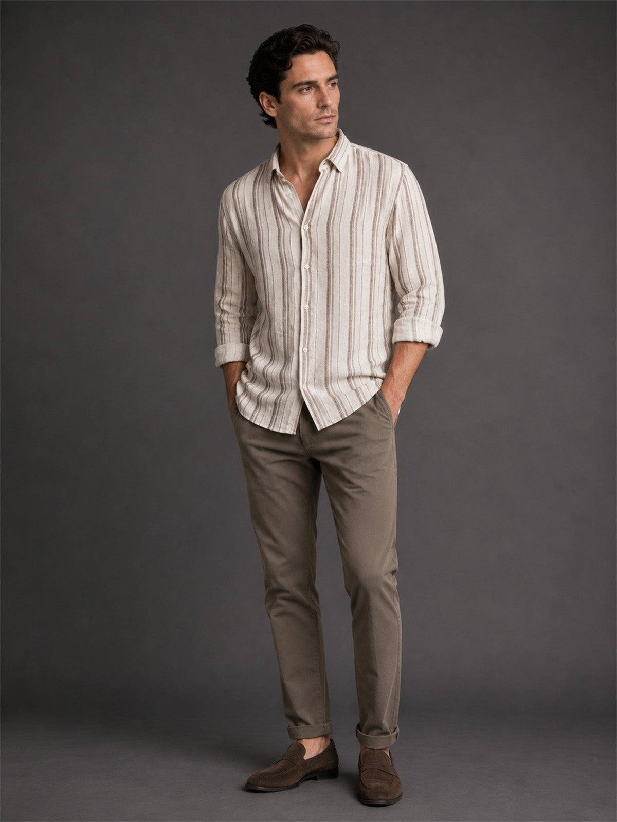 Franco White And Brown Viscose Striped Shirt For Men
