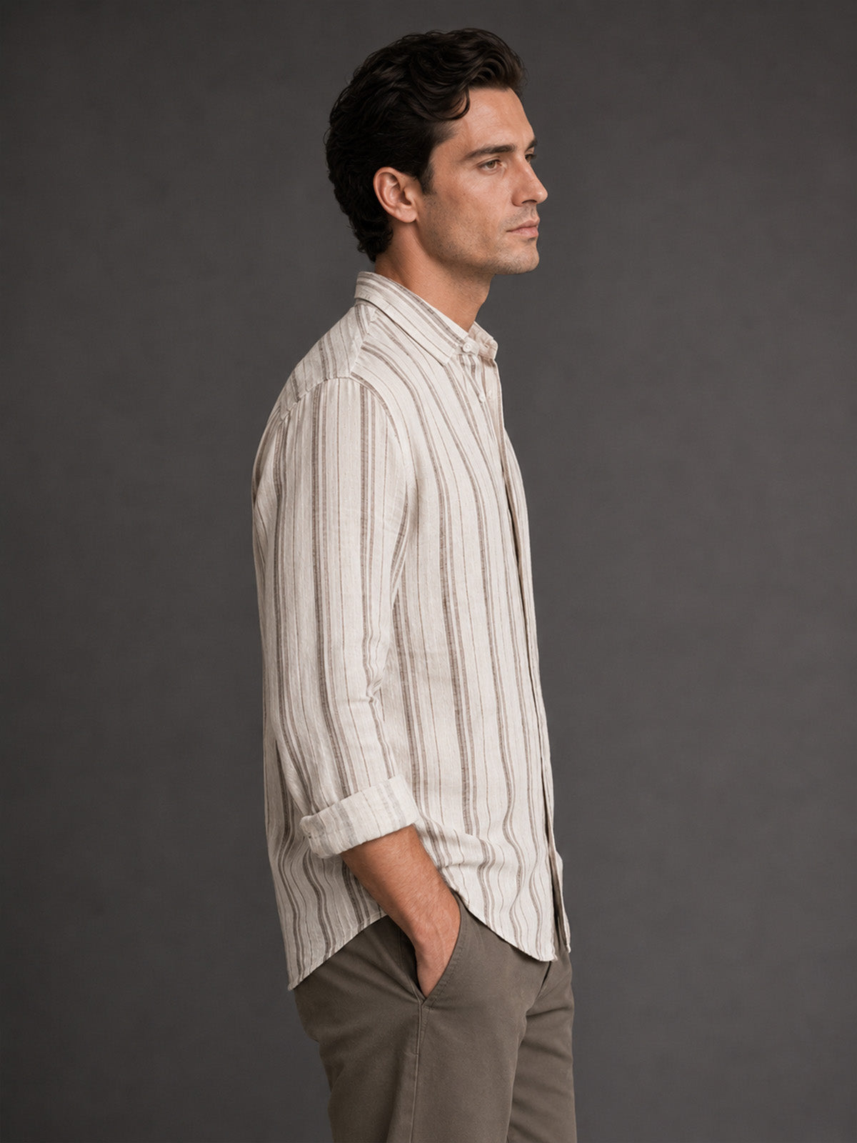 Franco White And Brown Viscose Striped Shirt For Men